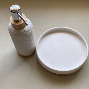 Elegant White Soap Dispenser and Tray Set